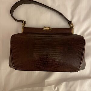 Vintage brown snakeskin handbag w/satin-lined coin pursee good condition
